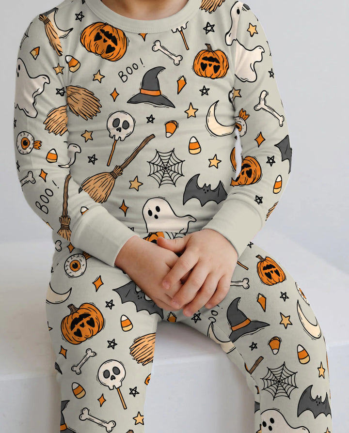 Witchy Halloween Doodles Bamboo Two Piece Long Sleeve Pajama Set