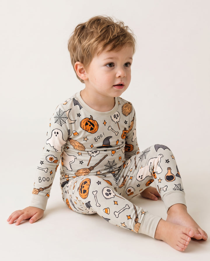 Witchy Halloween Doodles Bamboo Two Piece Long Sleeve Pajama Set