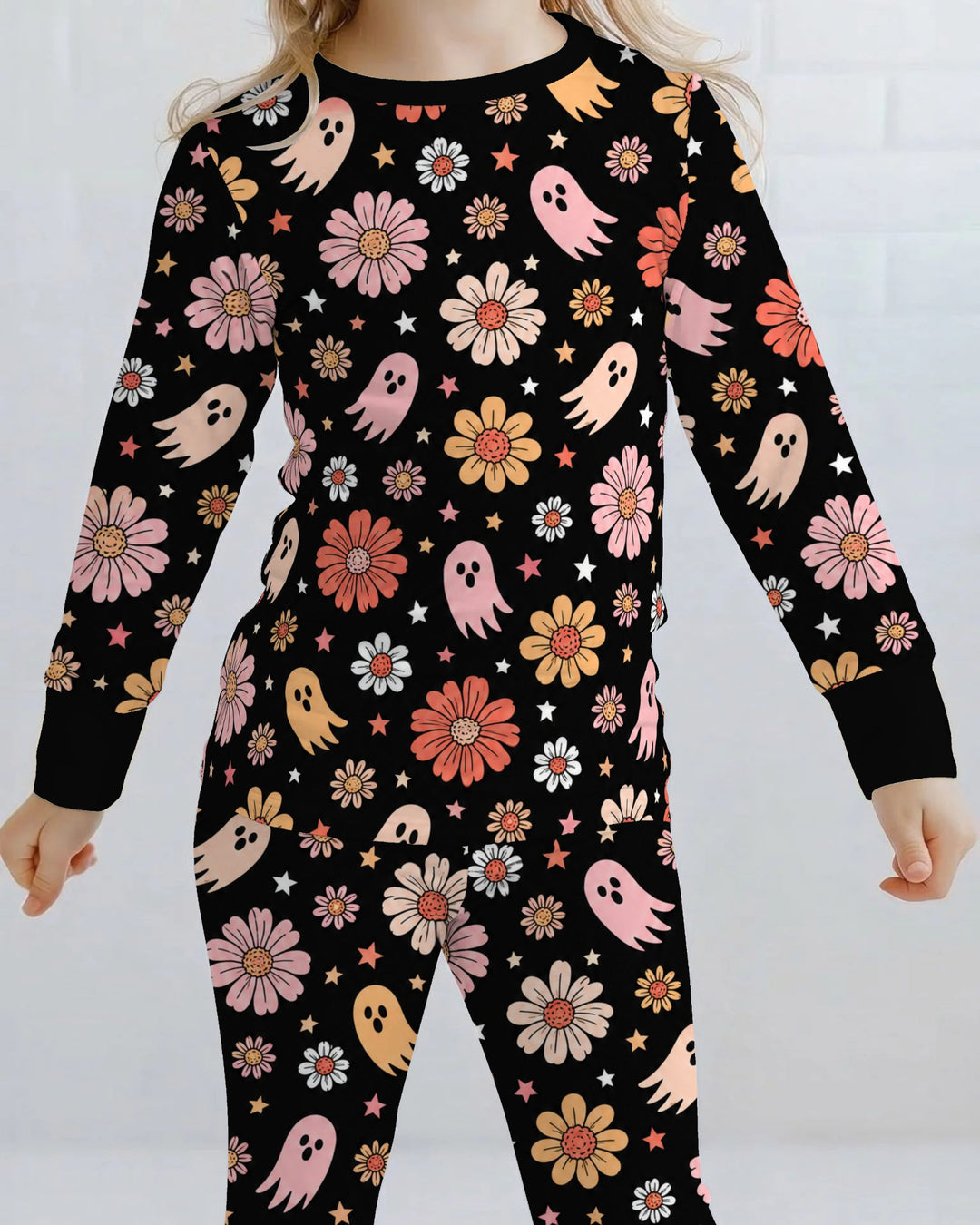 Groovy Ghost Flower Night Bamboo Two Piece Long Sleeve Pajama Set