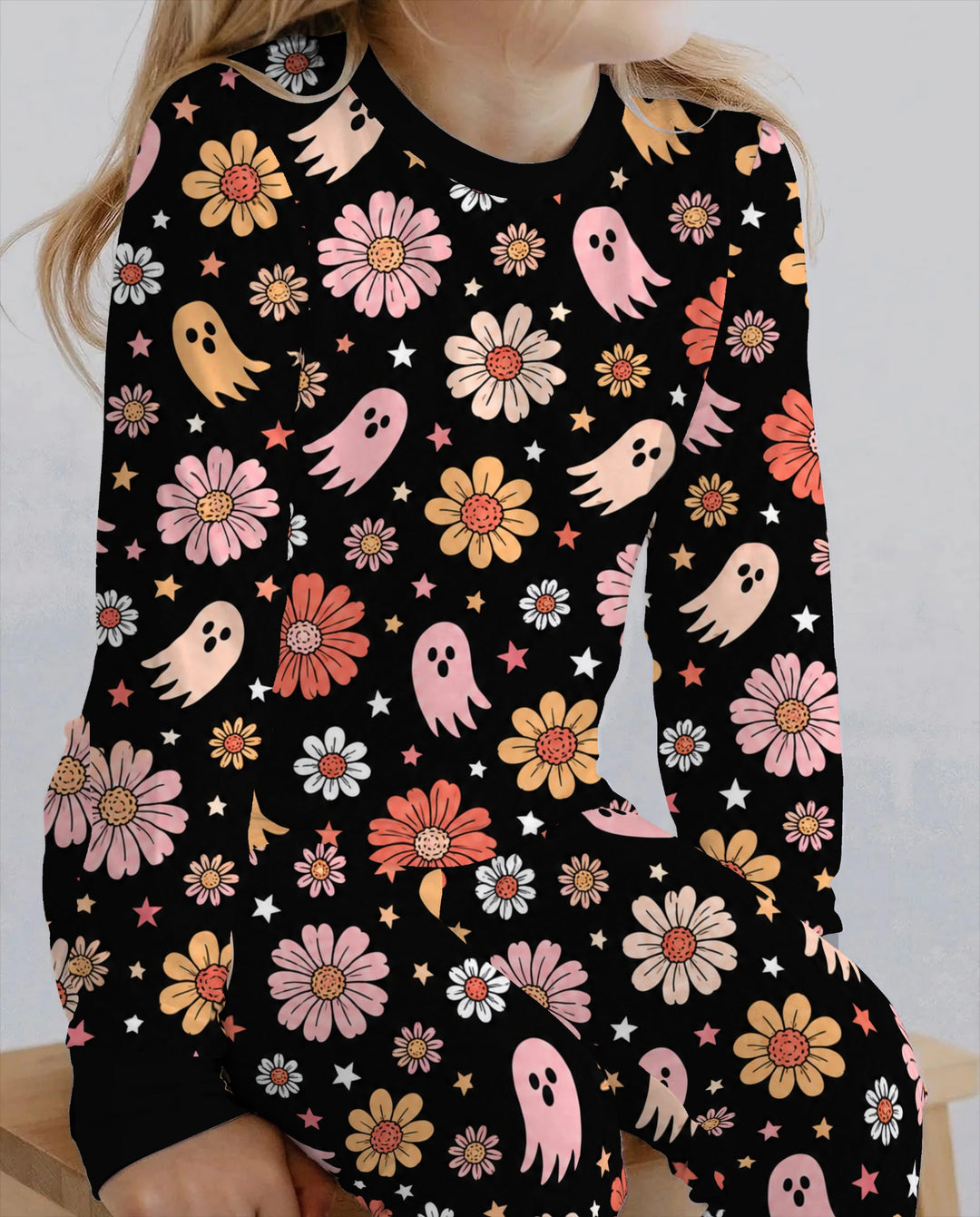 Groovy Ghost Flower Night Bamboo Two Piece Long Sleeve Pajama Set
