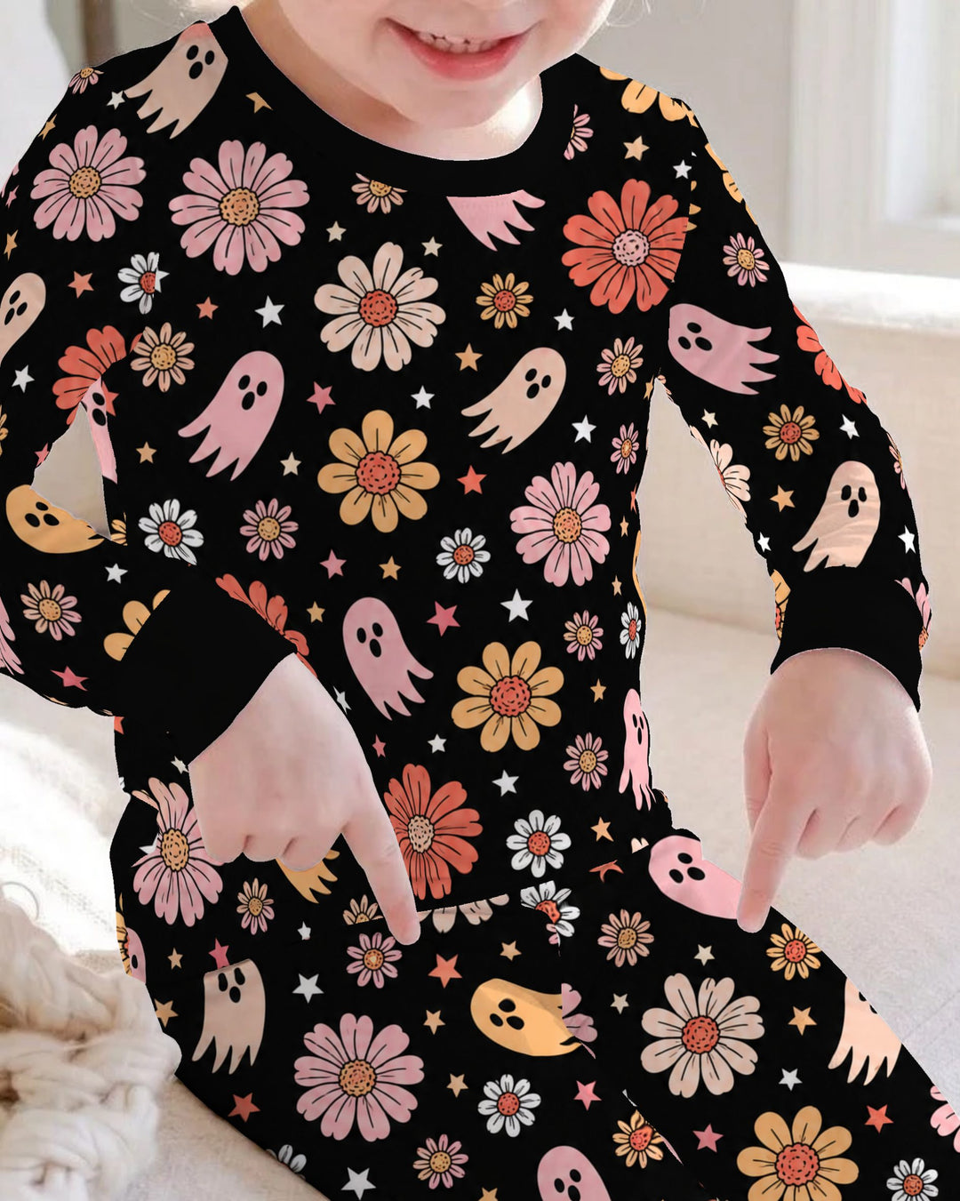 Groovy Ghost Flower Night Bamboo Two Piece Long Sleeve Pajama Set