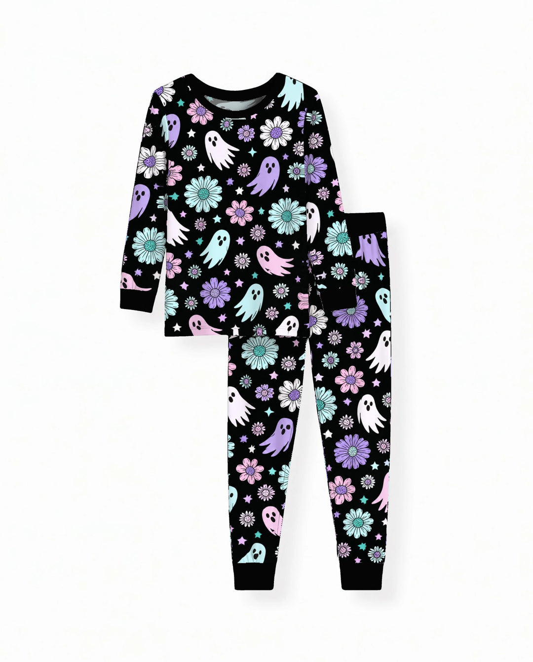 Pastel Ghost Daisy Night Bamboo Two Piece Long Sleeve Pajama Set