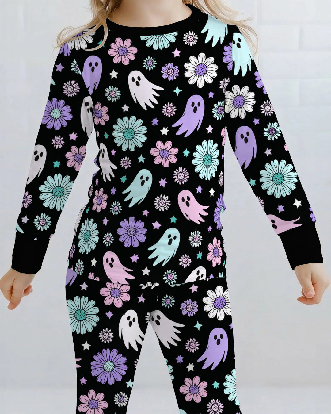 Pastel Ghost Daisy Night Bamboo Two Piece Long Sleeve Pajama Set