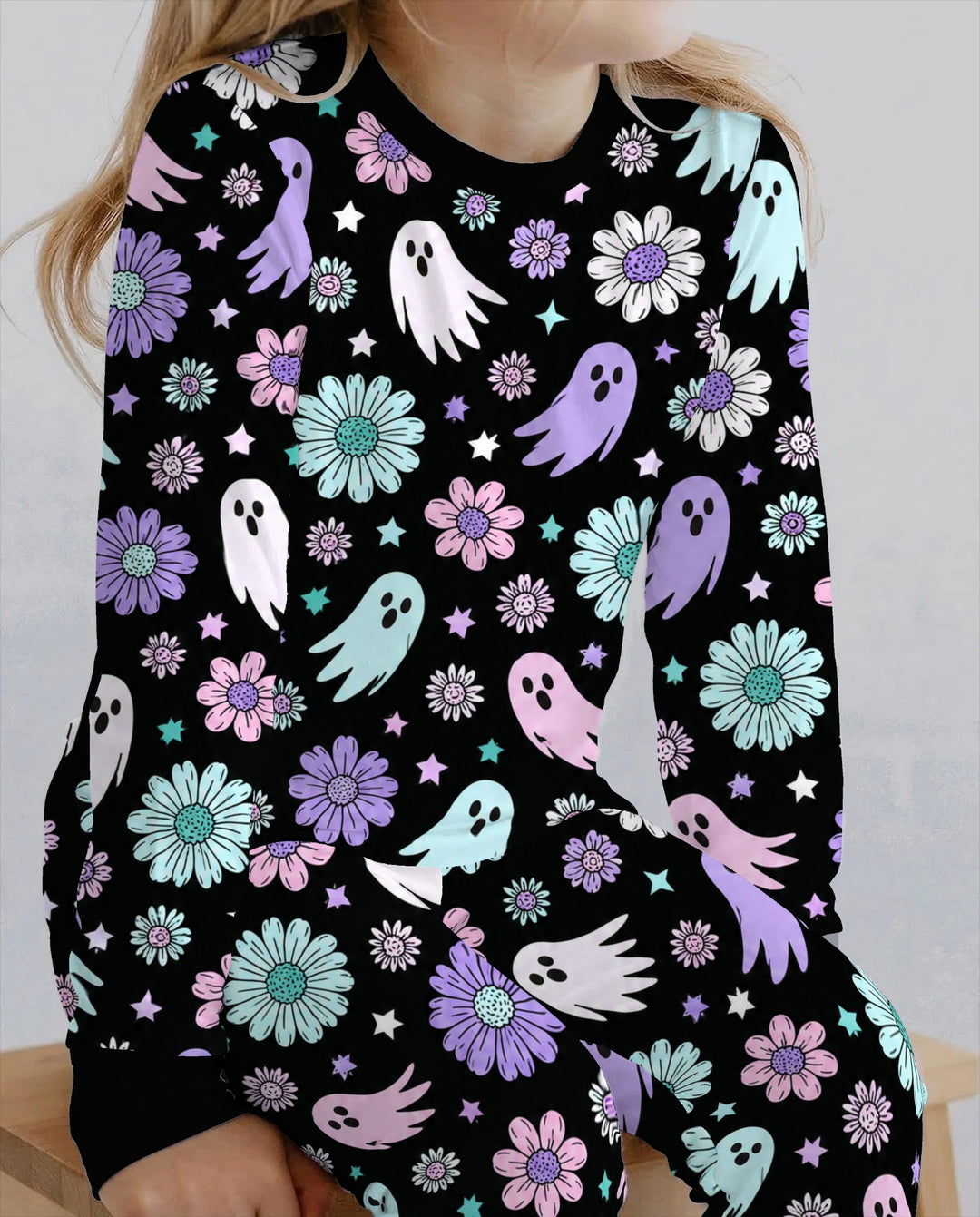 Pastel Ghost Daisy Night Bamboo Two Piece Long Sleeve Pajama Set