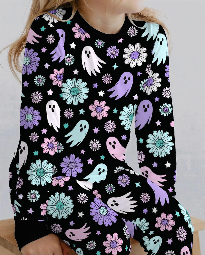 Pastel Ghost Daisy Night Bamboo Two Piece Long Sleeve Pajama Set