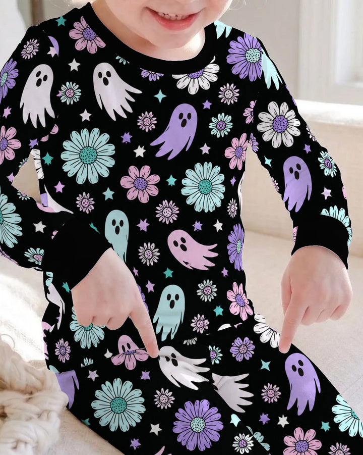 Pastel Ghost Daisy Night Bamboo Two Piece Long Sleeve Pajama Set