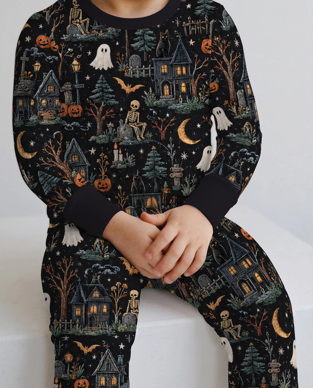 Midnight Haunted Manor Bamboo Two Piece Long Sleeve Pajama Set