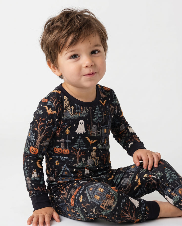 Midnight Haunted Manor Bamboo Two Piece Long Sleeve Pajama Set