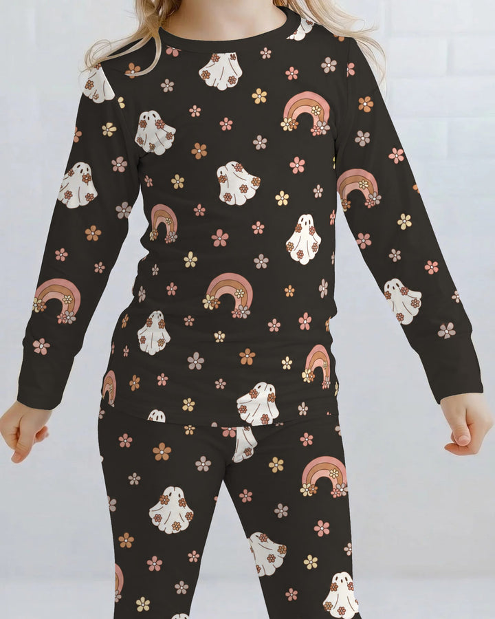 Boho Floral Ghosts & Rainbows Bamboo Two Piece Long Sleeve Pajama Set