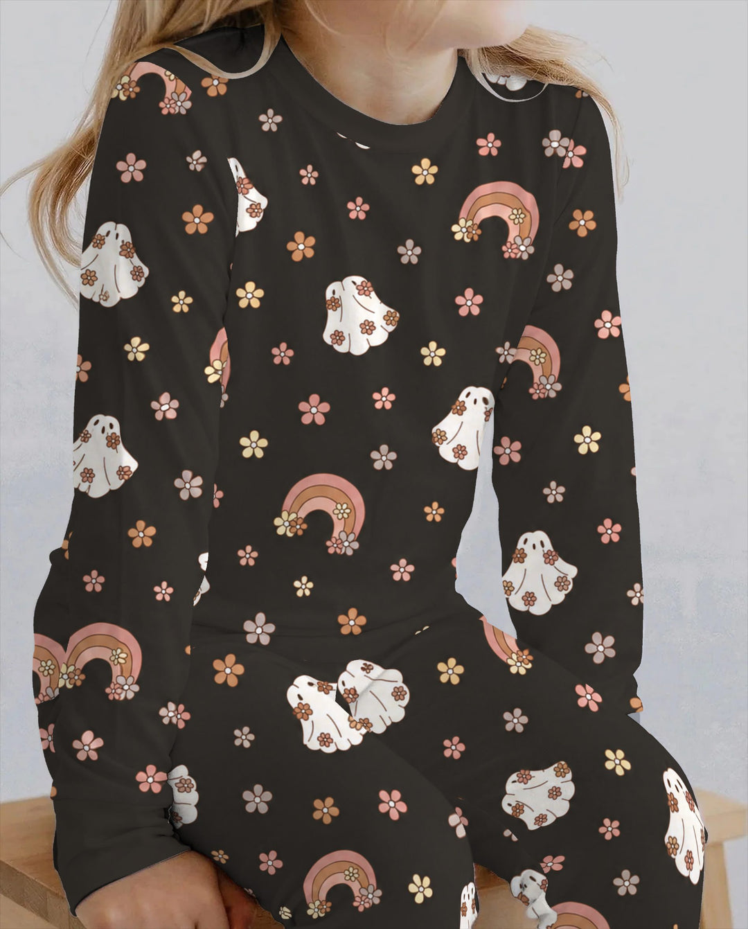 Boho Floral Ghosts & Rainbows Bamboo Two Piece Long Sleeve Pajama Set