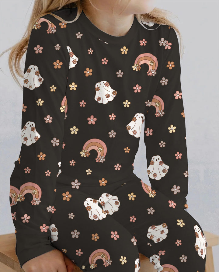 Boho Floral Ghosts & Rainbows Bamboo Two Piece Long Sleeve Pajama Set