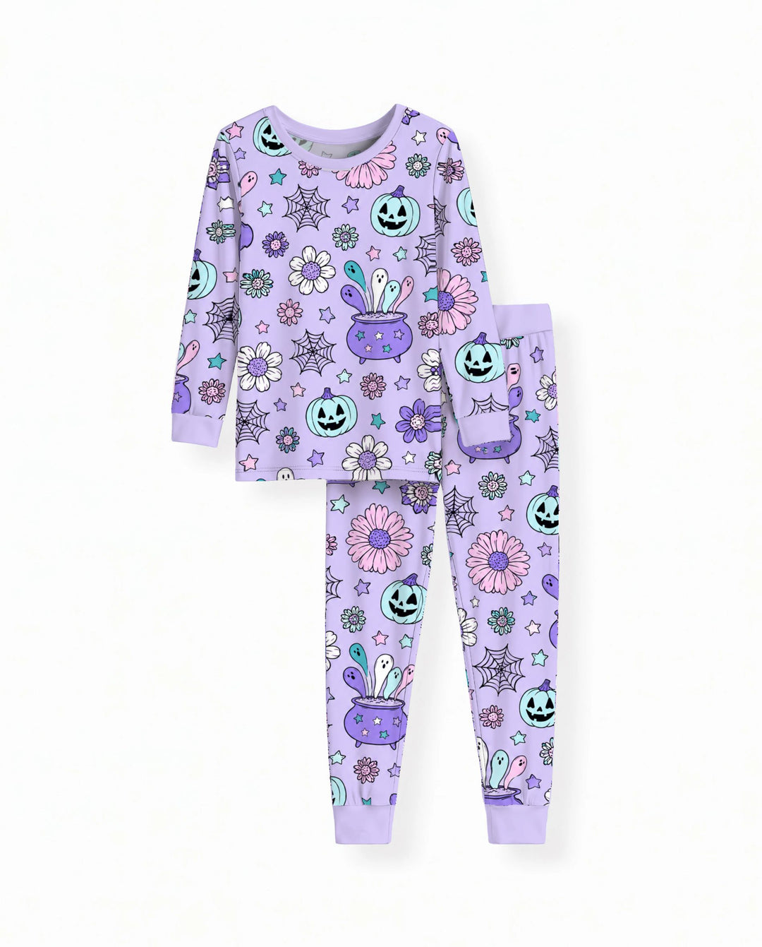 Pastel Witch Cauldron Garden Bamboo Two Piece Long Sleeve Pajama Set