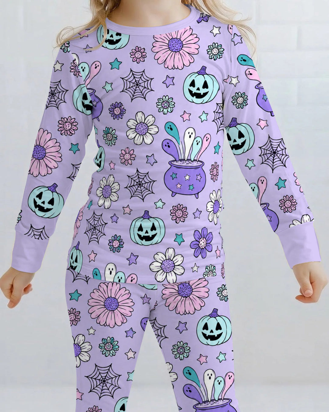 Pastel Witch Cauldron Garden Bamboo Two Piece Long Sleeve Pajama Set