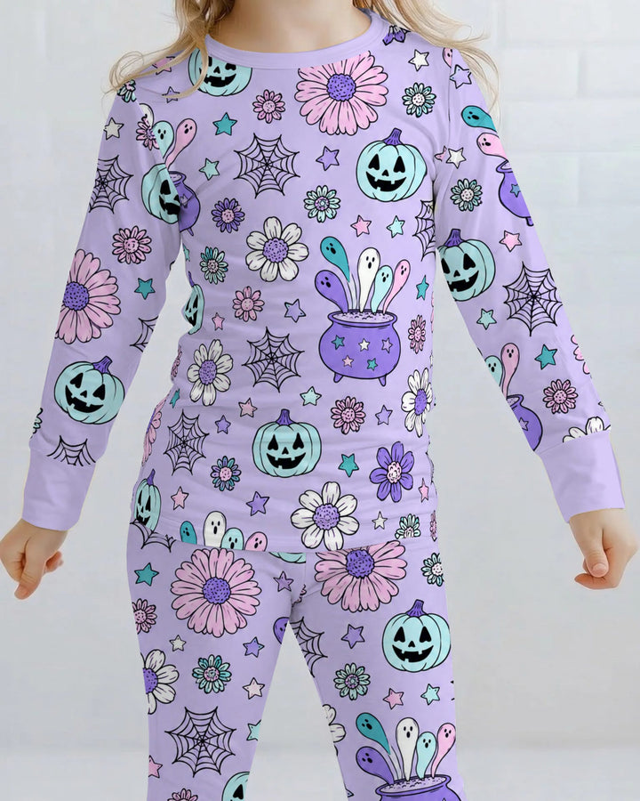 Pastel Witch Cauldron Garden Bamboo Two Piece Long Sleeve Pajama Set