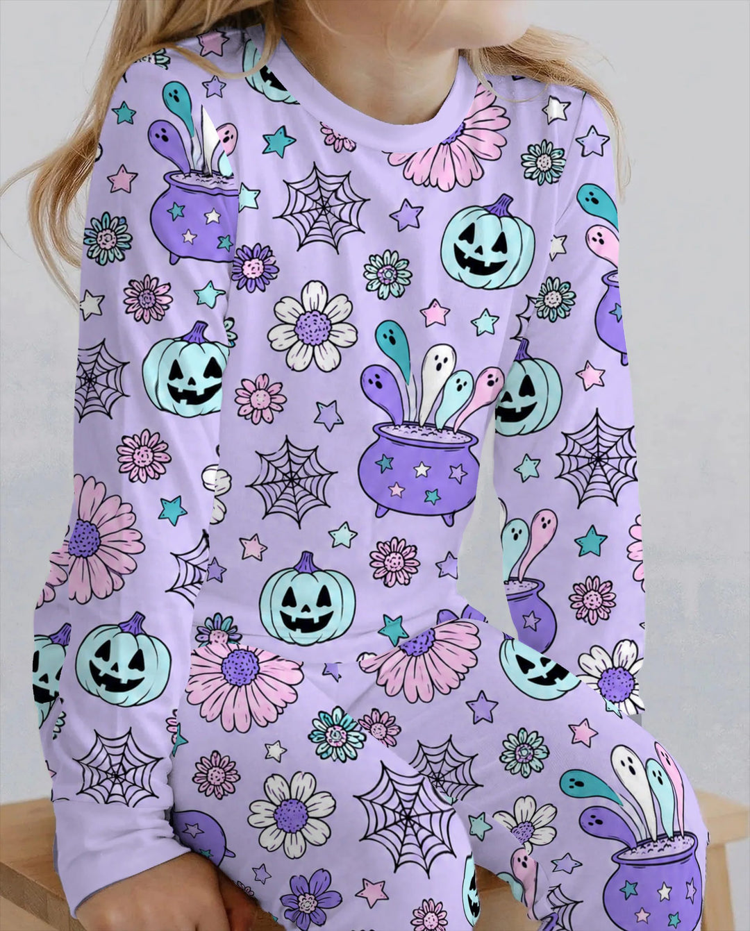 Pastel Witch Cauldron Garden Bamboo Two Piece Long Sleeve Pajama Set