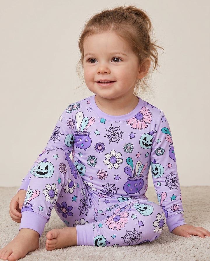 Pastel Witch Cauldron Garden Bamboo Two Piece Long Sleeve Pajama Set