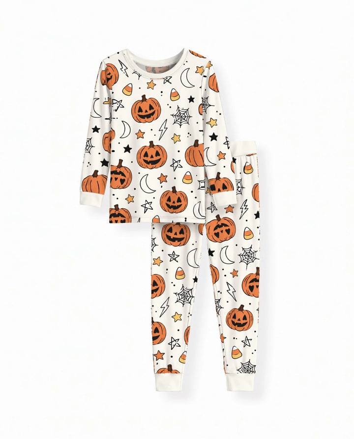 Pumpkin Moon Halloween Doodles Bamboo Two Piece Long Sleeve Pajama Set