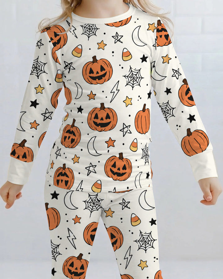 Pumpkin Moon Halloween Doodles Bamboo Two Piece Long Sleeve Pajama Set