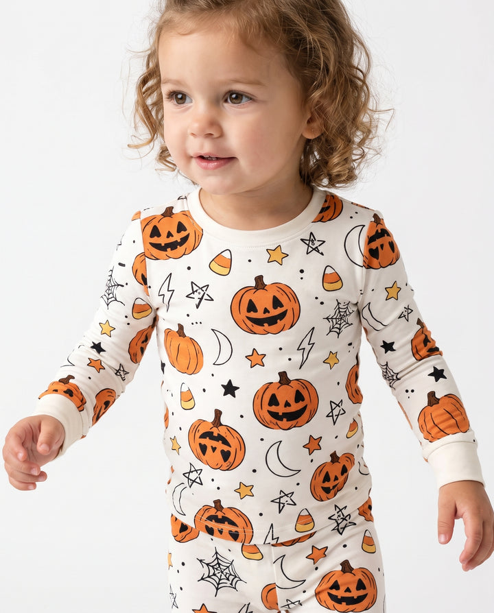 Pumpkin Moon Halloween Doodles Bamboo Two Piece Long Sleeve Pajama Set