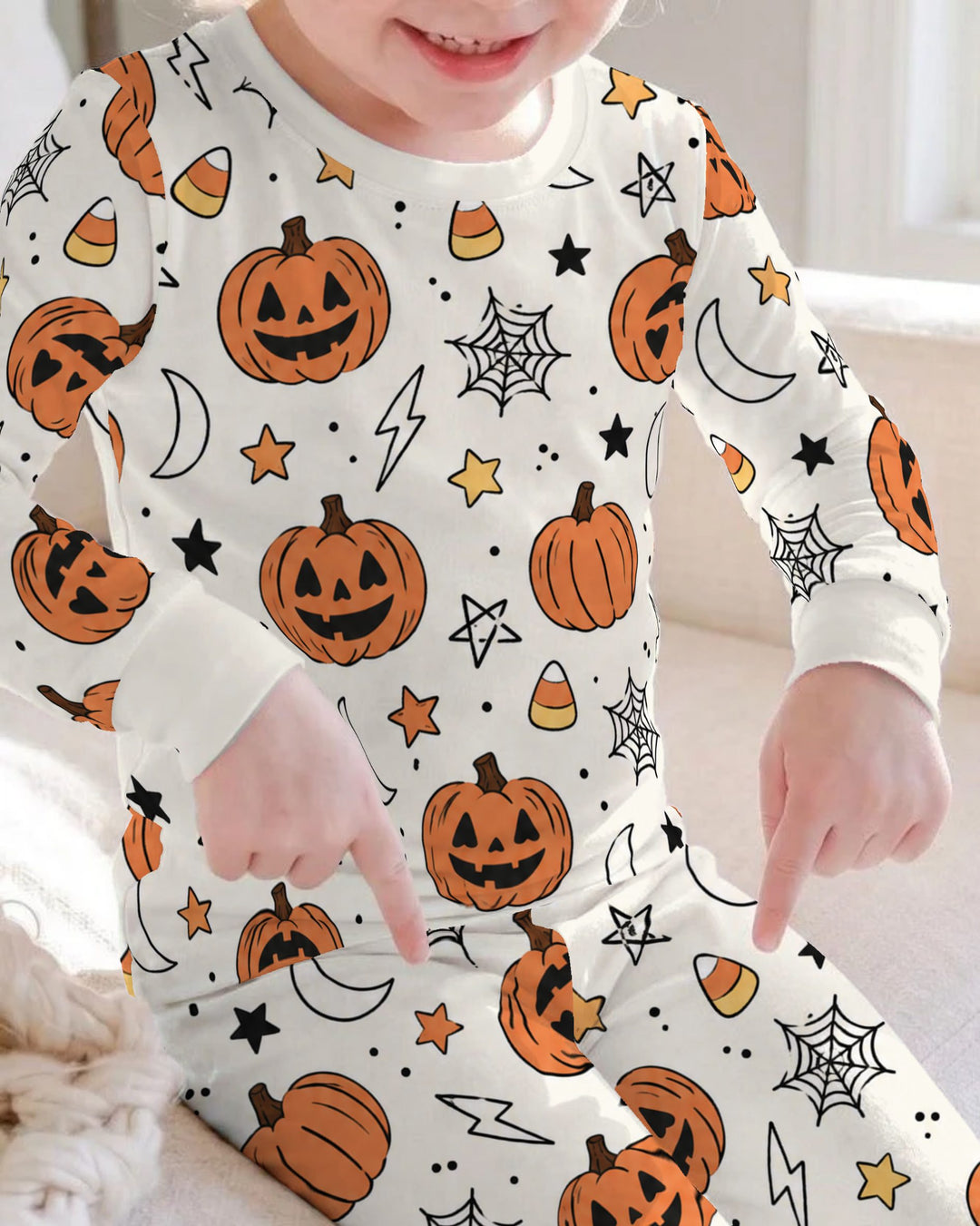 Pumpkin Moon Halloween Doodles Bamboo Two Piece Long Sleeve Pajama Set