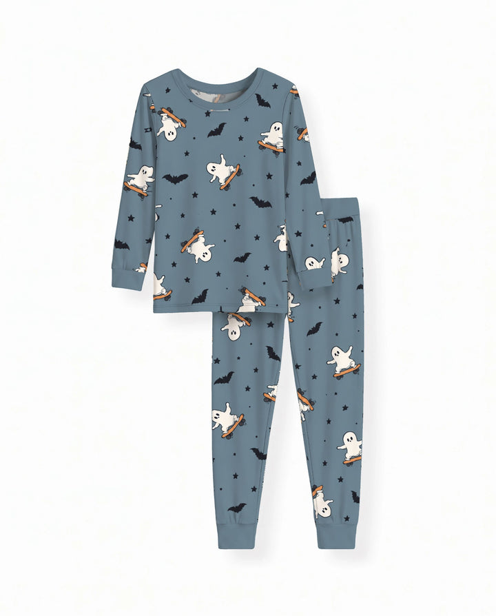 Skater Ghost Halloween Night Bamboo Two Piece Long Sleeve Pajama Set
