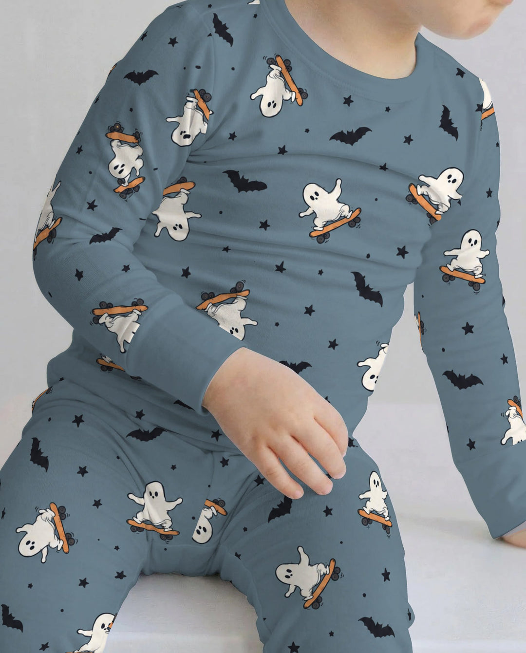 Skater Ghost Halloween Night Bamboo Two Piece Long Sleeve Pajama Set