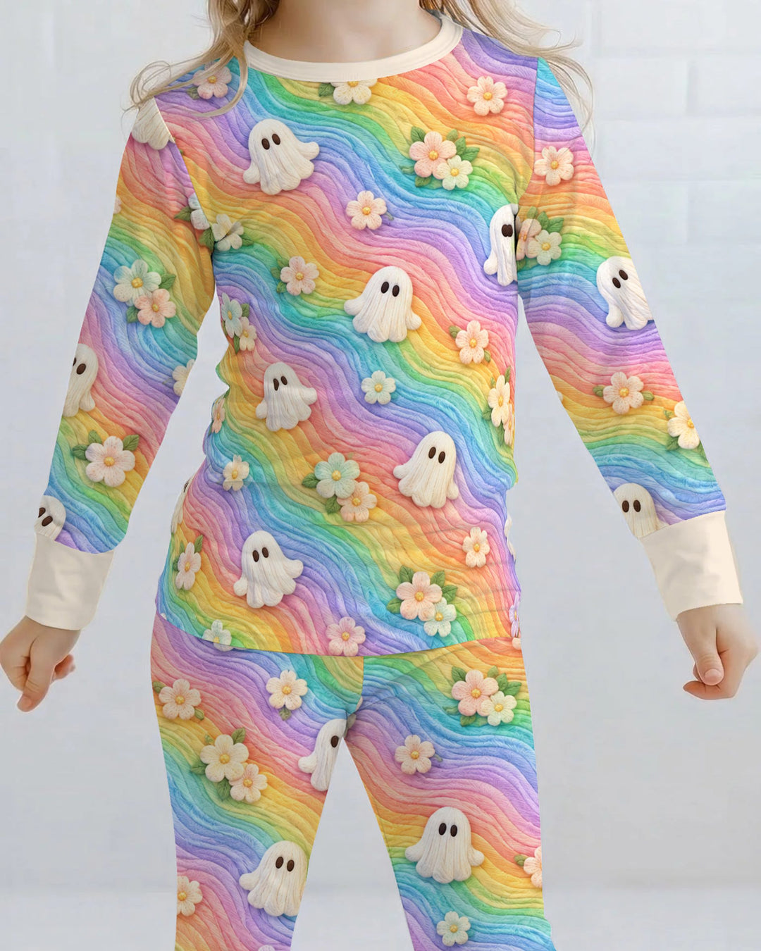 Cozy Rainbow Ghost Garden Bamboo Two Piece Long Sleeve Pajama Set