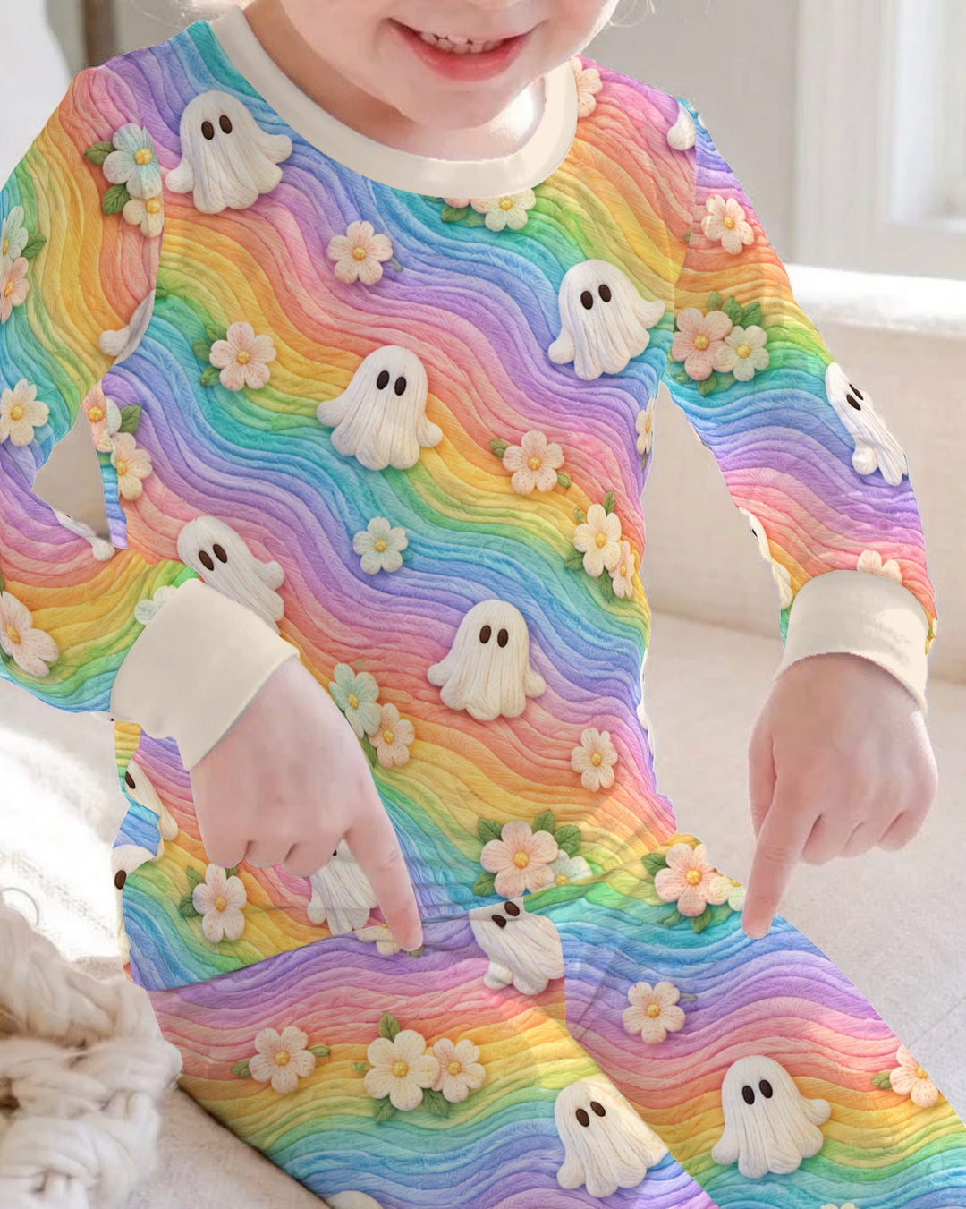Cozy Rainbow Ghost Garden Bamboo Two Piece Long Sleeve Pajama Set