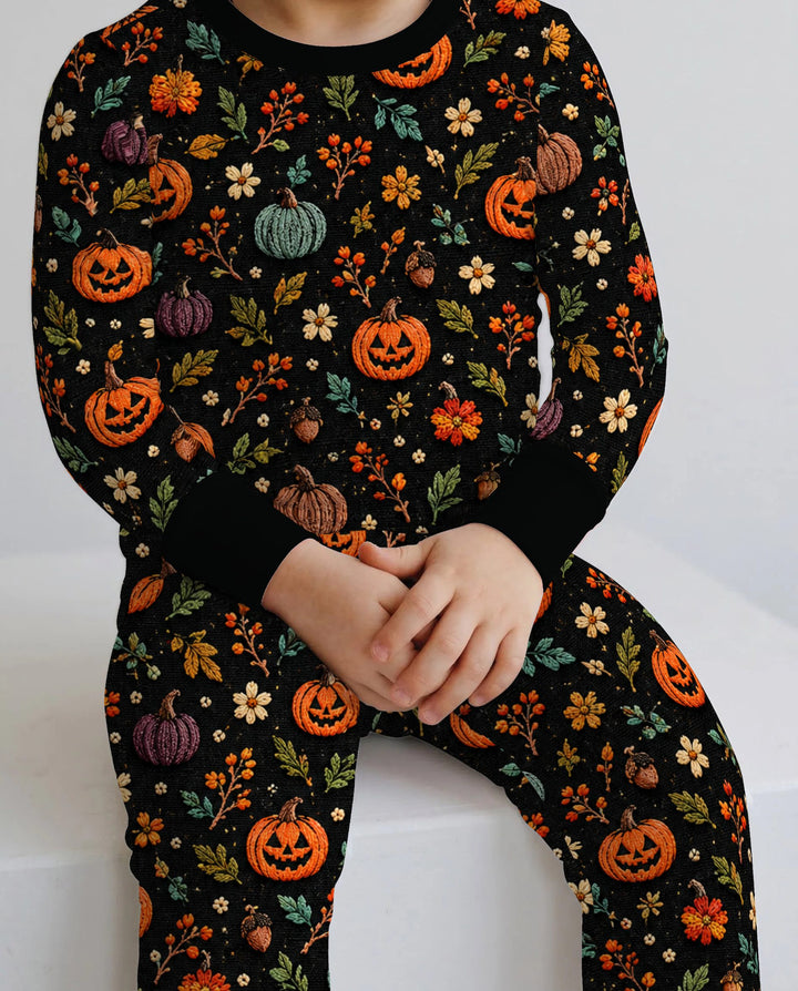 Vintage Pumpkin Botanical Night Bamboo Two Piece Long Sleeve Pajama Set