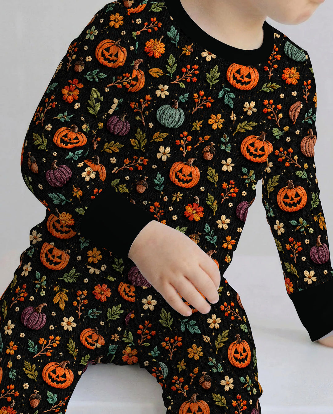 Vintage Pumpkin Botanical Night Bamboo Two Piece Long Sleeve Pajama Set
