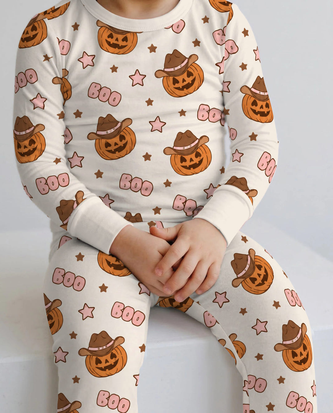 Pink Western Pumpkin Halloween Bamboo Two Piece Long Sleeve Pajama Set