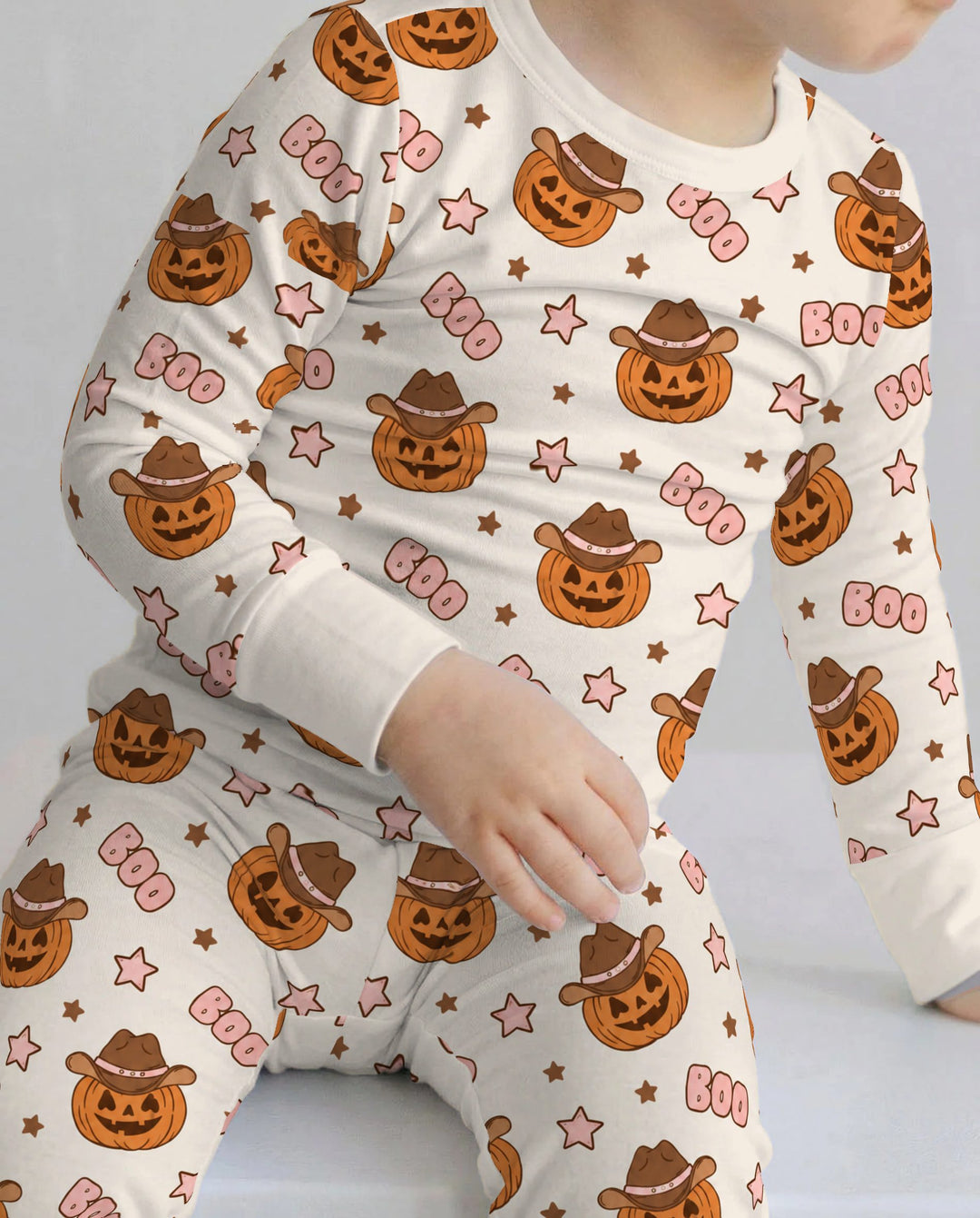 Pink Western Pumpkin Halloween Bamboo Two Piece Long Sleeve Pajama Set