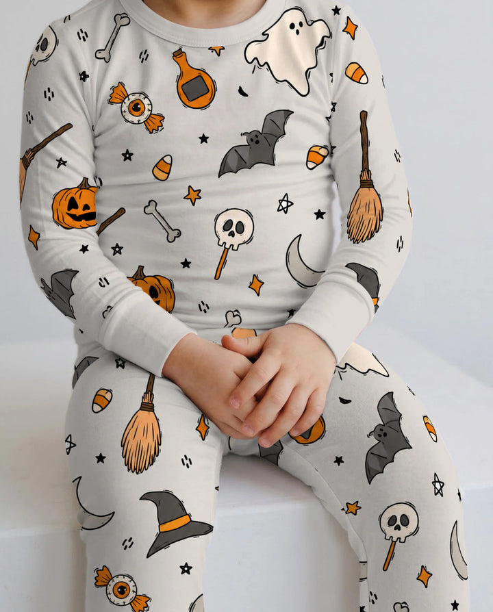Classic Witchy Halloween Doodles Bamboo Two Piece Long Sleeve Pajama Set
