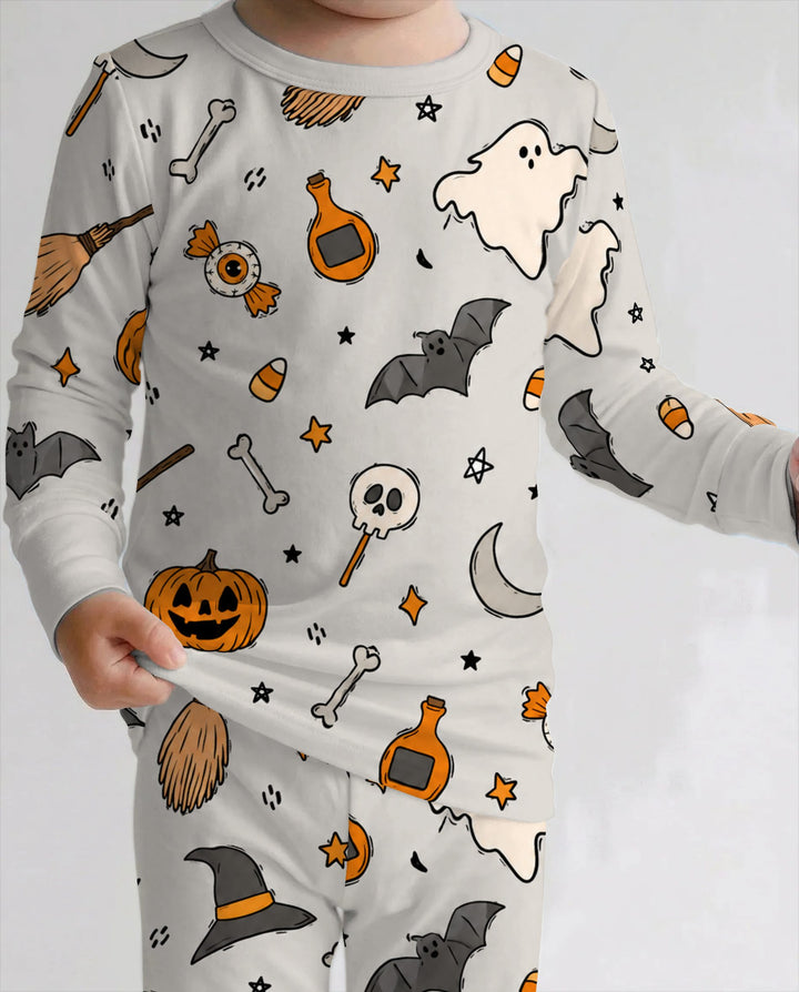 Classic Witchy Halloween Doodles Bamboo Two Piece Long Sleeve Pajama Set