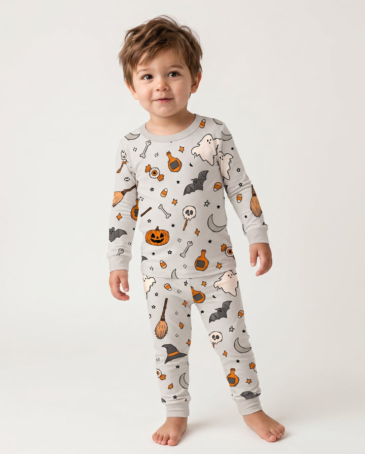 Classic Witchy Halloween Doodles Bamboo Two Piece Long Sleeve Pajama Set