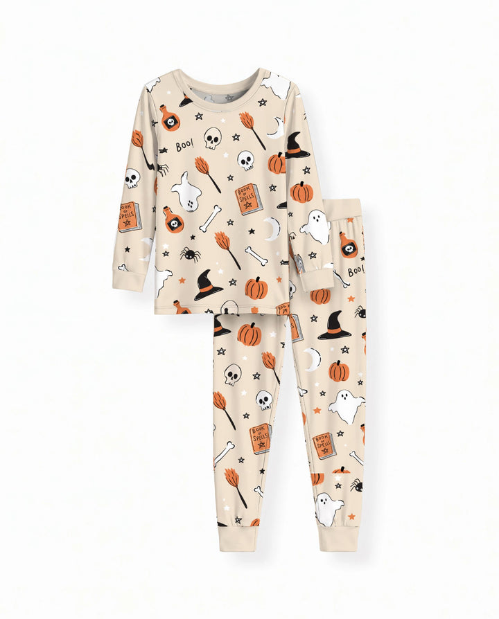 Cozy Witchy Halloween Doodles Bamboo Two Piece Long Sleeve Pajama Set