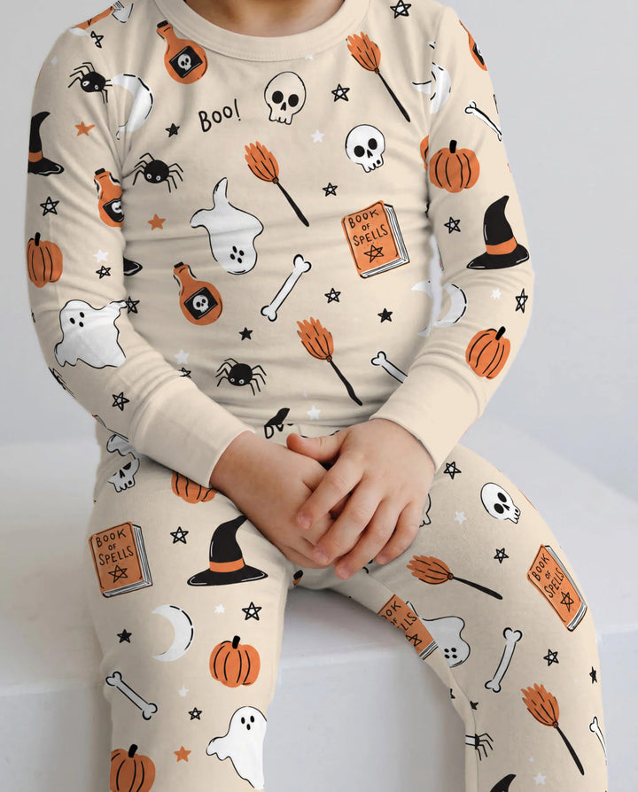 Cozy Witchy Halloween Doodles Bamboo Two Piece Long Sleeve Pajama Set