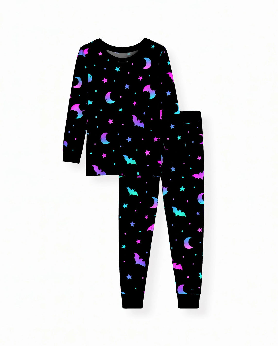Neon Bats & Moons Night Bamboo Two Piece Long Sleeve Pajama Set