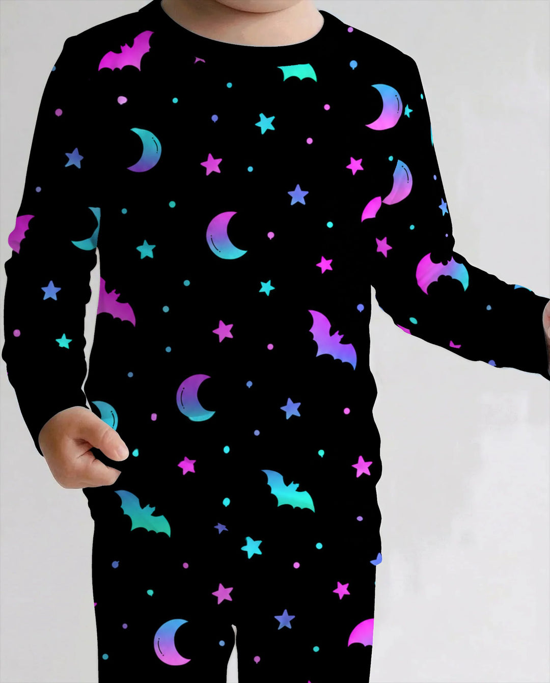 Neon Bats & Moons Night Bamboo Two Piece Long Sleeve Pajama Set