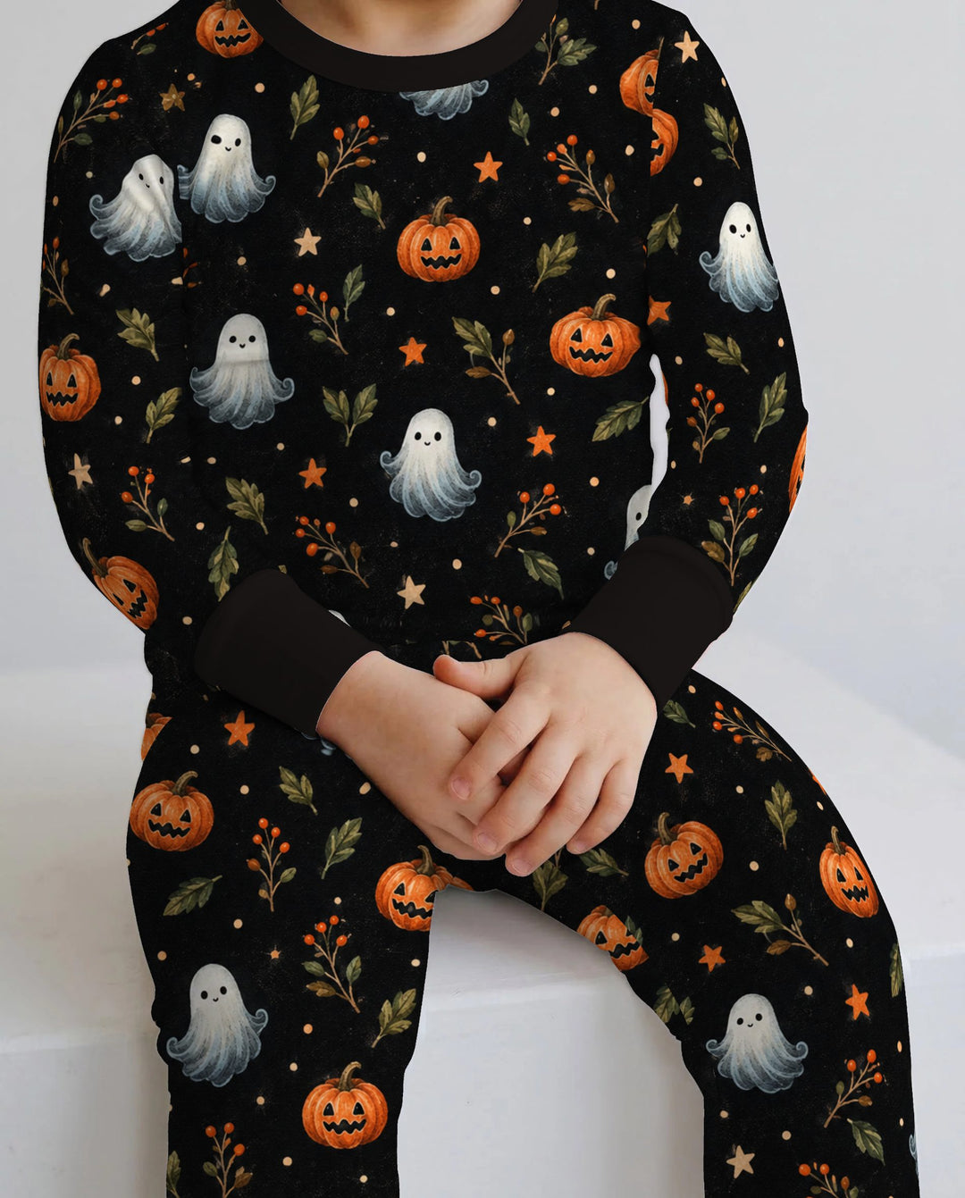 Vintage Ghost Pumpkin Botanicals Bamboo Two Piece Long Sleeve Pajama Set