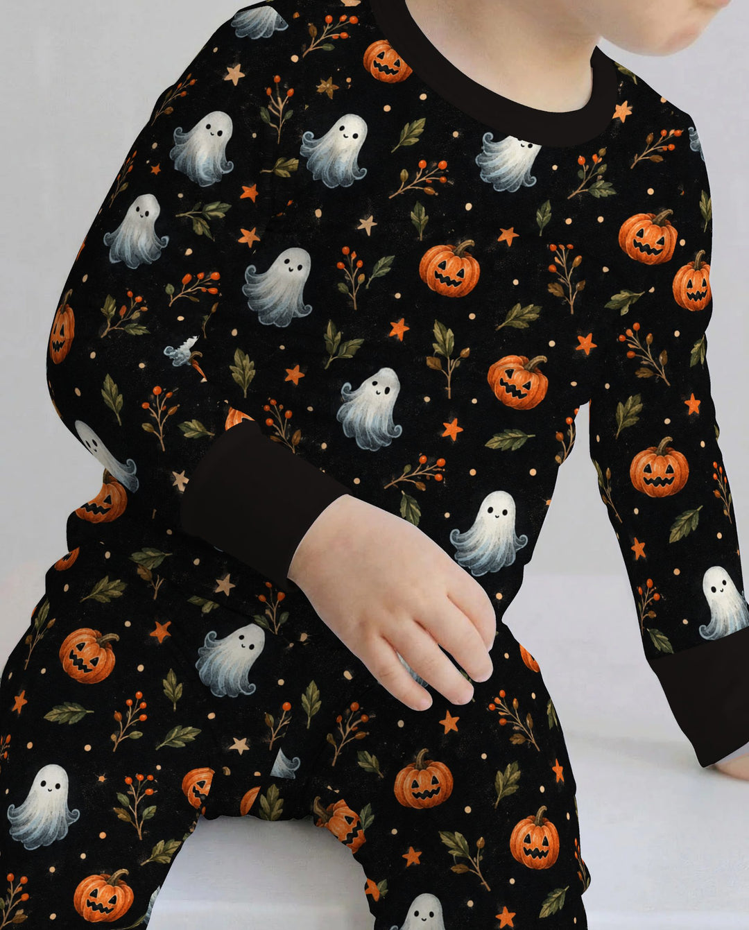 Vintage Ghost Pumpkin Botanicals Bamboo Two Piece Long Sleeve Pajama Set