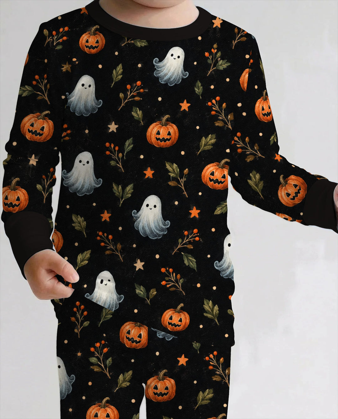 Vintage Ghost Pumpkin Botanicals Bamboo Two Piece Long Sleeve Pajama Set