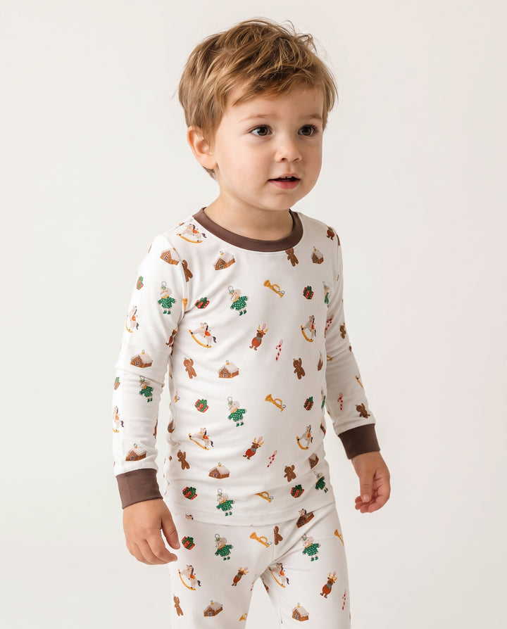 Vintage Christmas Toy Parade Bamboo Two Piece Long Sleeve Pajama Set