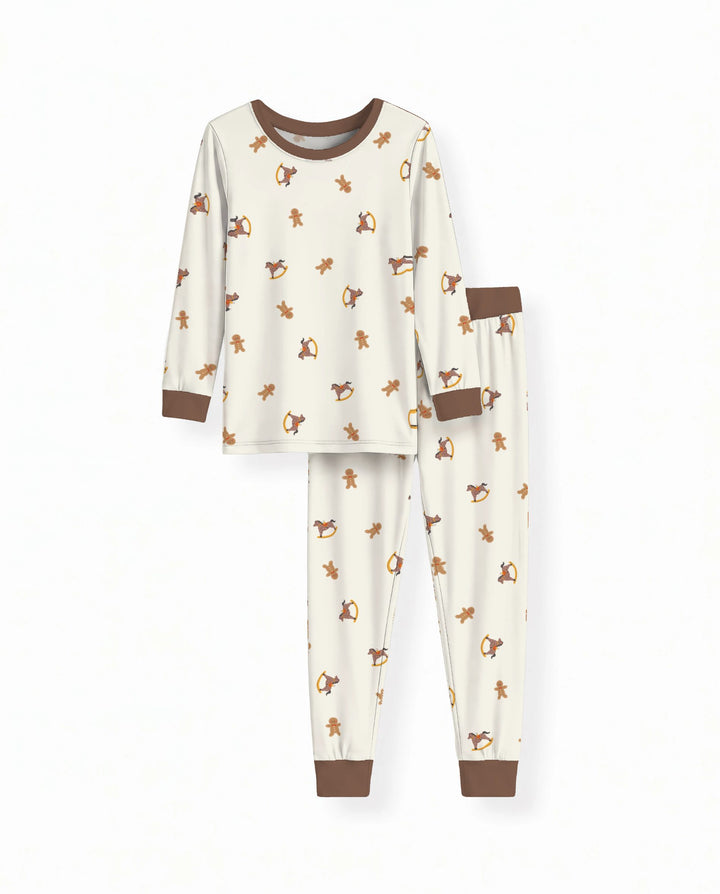 Gingerbread Rocking Horse Christmas Bamboo Two Piece Long Sleeve Pajama Set