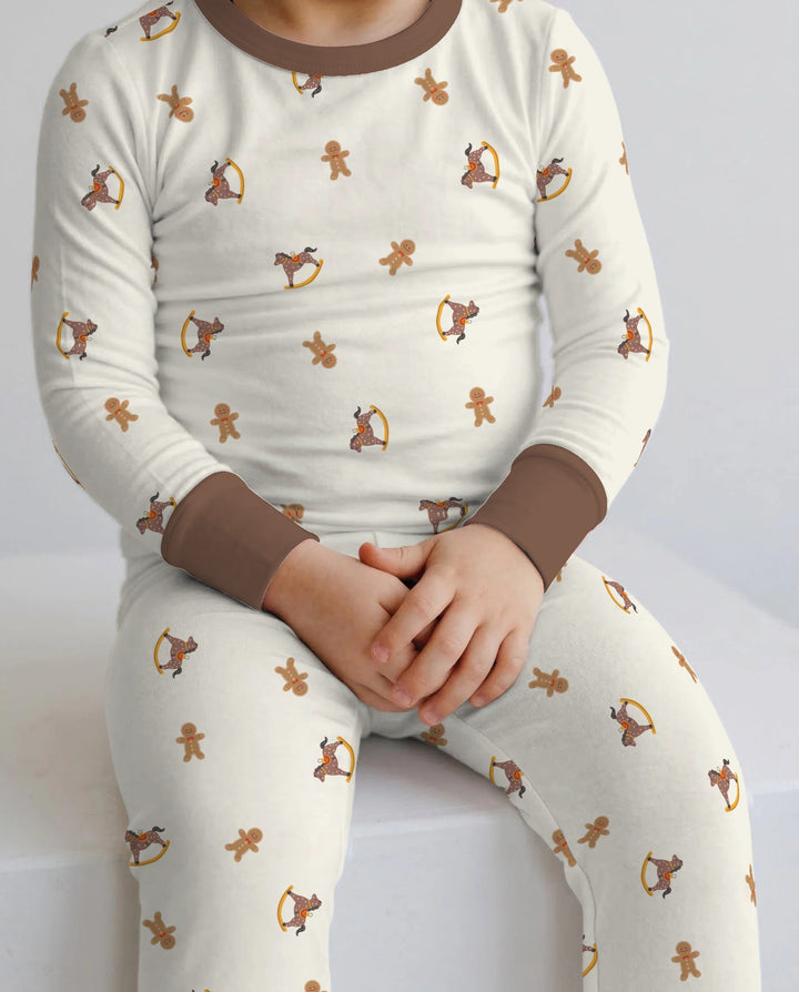 Gingerbread Rocking Horse Christmas Bamboo Two Piece Long Sleeve Pajama Set