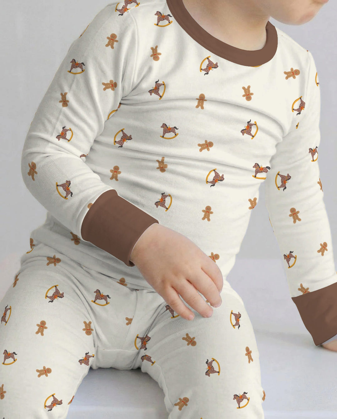 Gingerbread Rocking Horse Christmas Bamboo Two Piece Long Sleeve Pajama Set