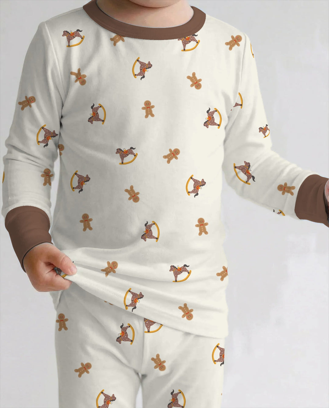 Gingerbread Rocking Horse Christmas Bamboo Two Piece Long Sleeve Pajama Set