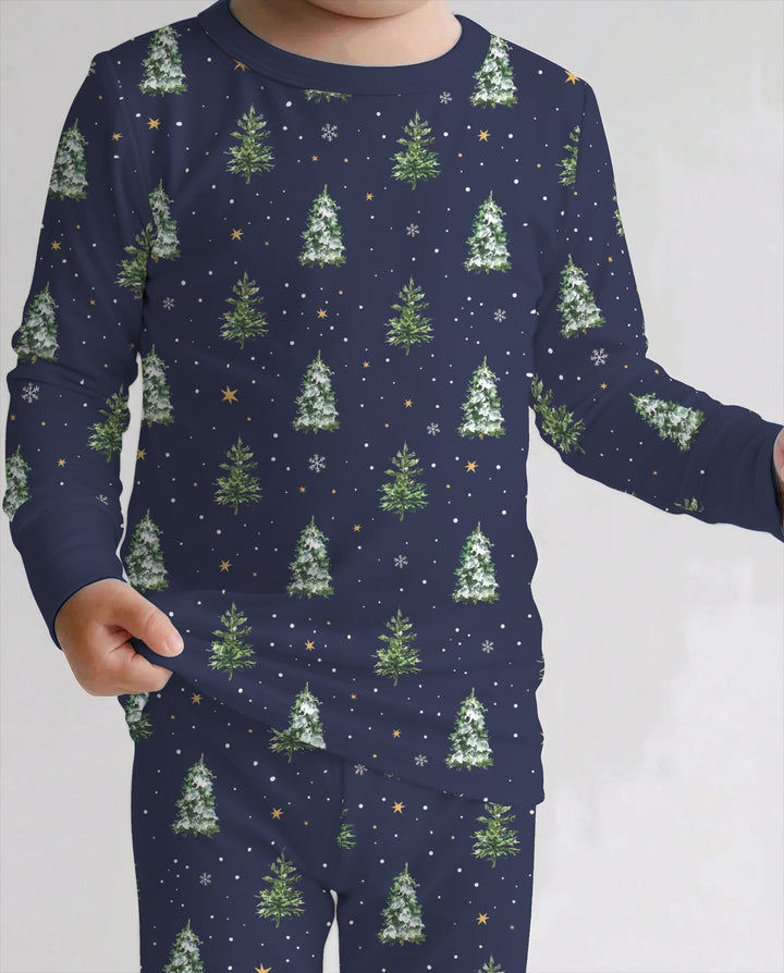Midnight Evergreen Christmas Bamboo Two Piece Long Sleeve Pajama Set