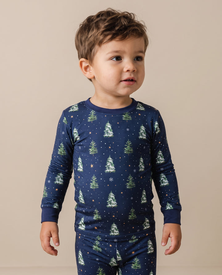 Midnight Evergreen Christmas Bamboo Two Piece Long Sleeve Pajama Set