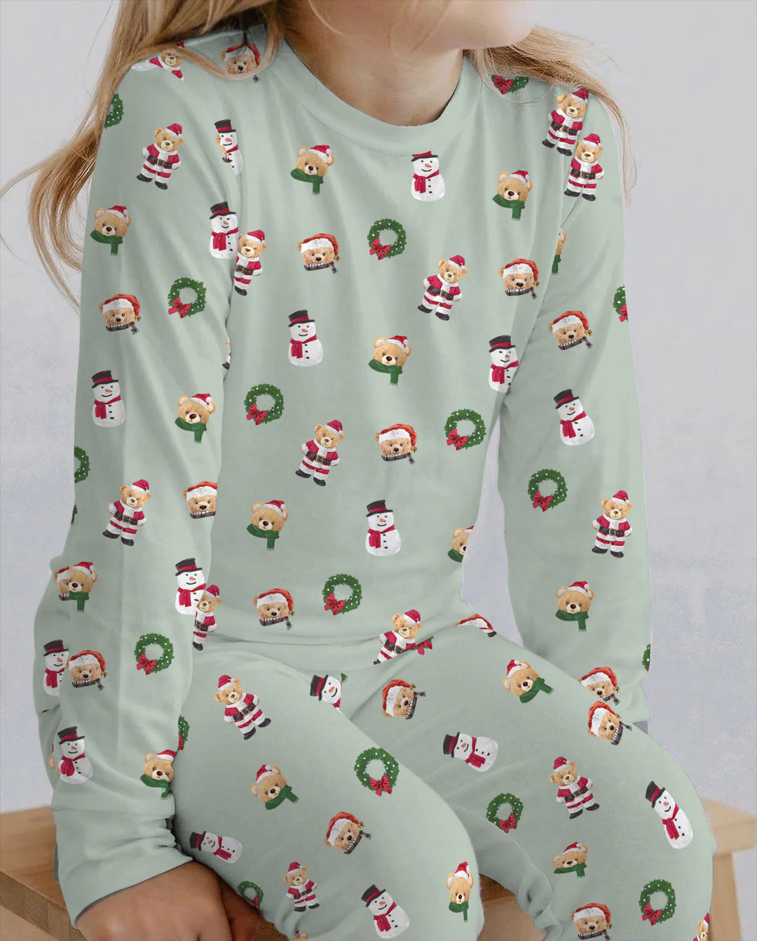 Christmas Teddy & Snowman Bamboo Two Piece Long Sleeve Pajama Set